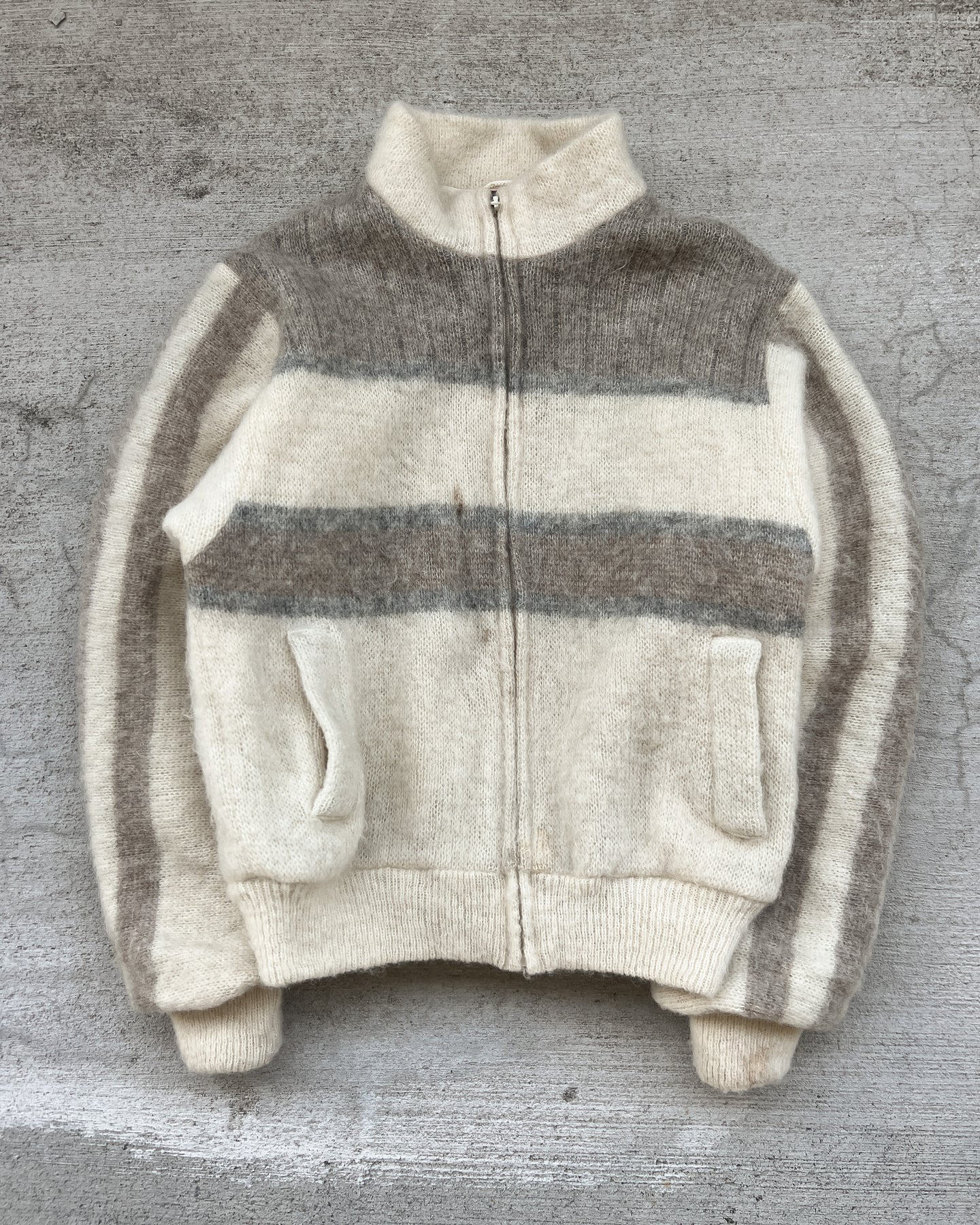 1980s Wool Zip Up Cream Jacket - Size Large