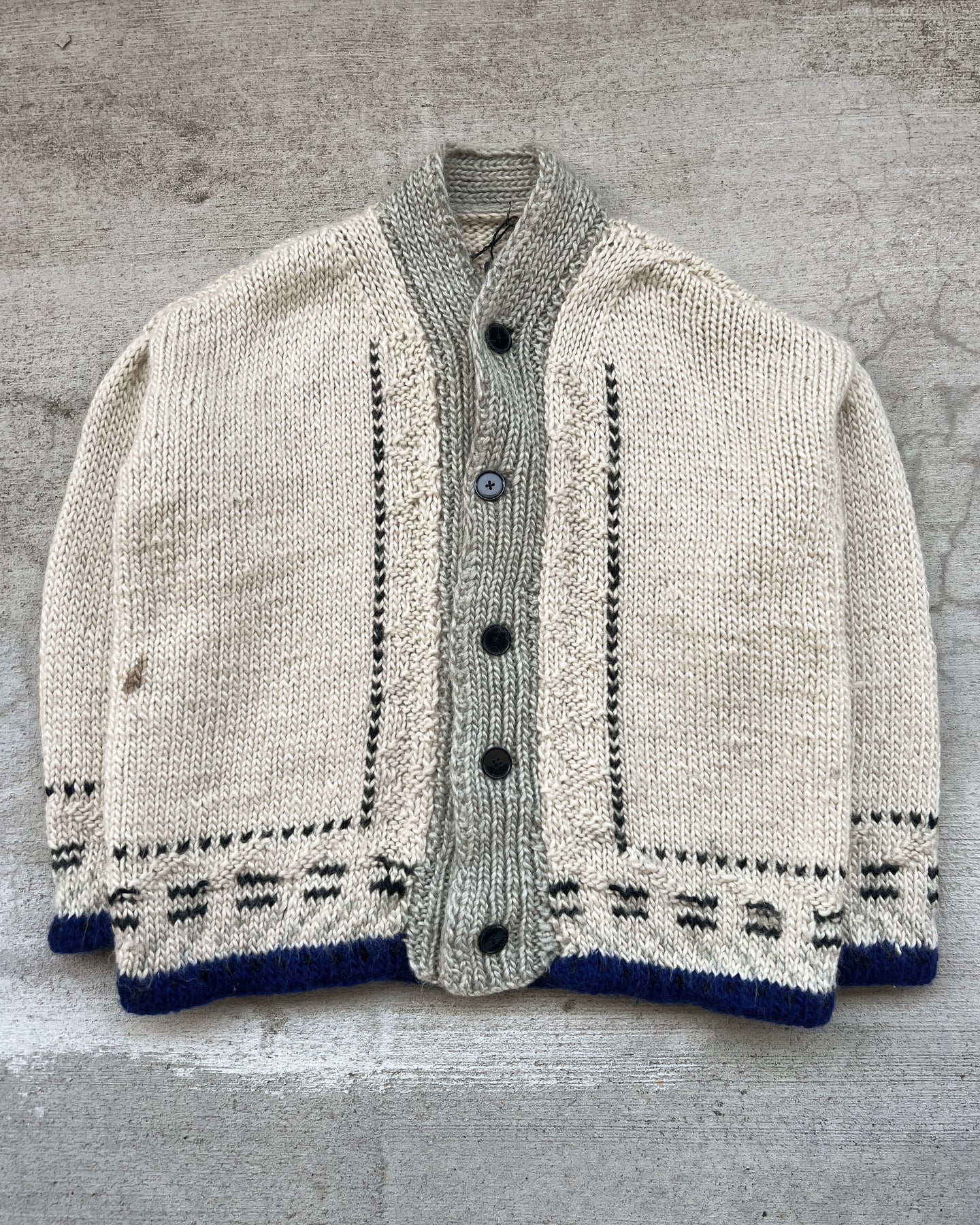 1970s Wool Knit Cowichan Button Down Sweater Cardigan - Size X-Large