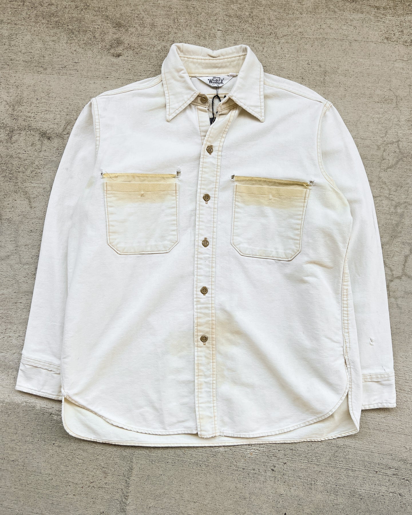 1980s Woolrich Cream Button Down Canvas Shirt - X-Large
