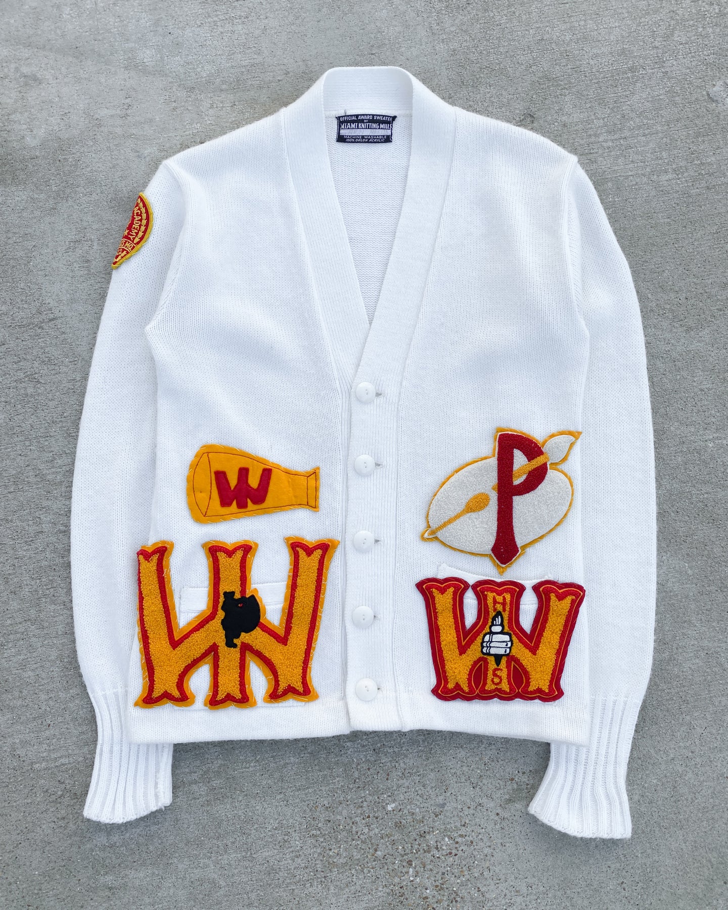 1960s White Patch Varsity Cardigan - Size Medium
