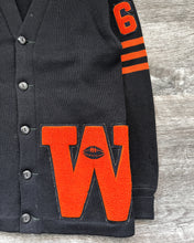 Load image into Gallery viewer, 1960s &quot;W&quot; High School Orange And Black Varsity Cardigan - Size Medium
