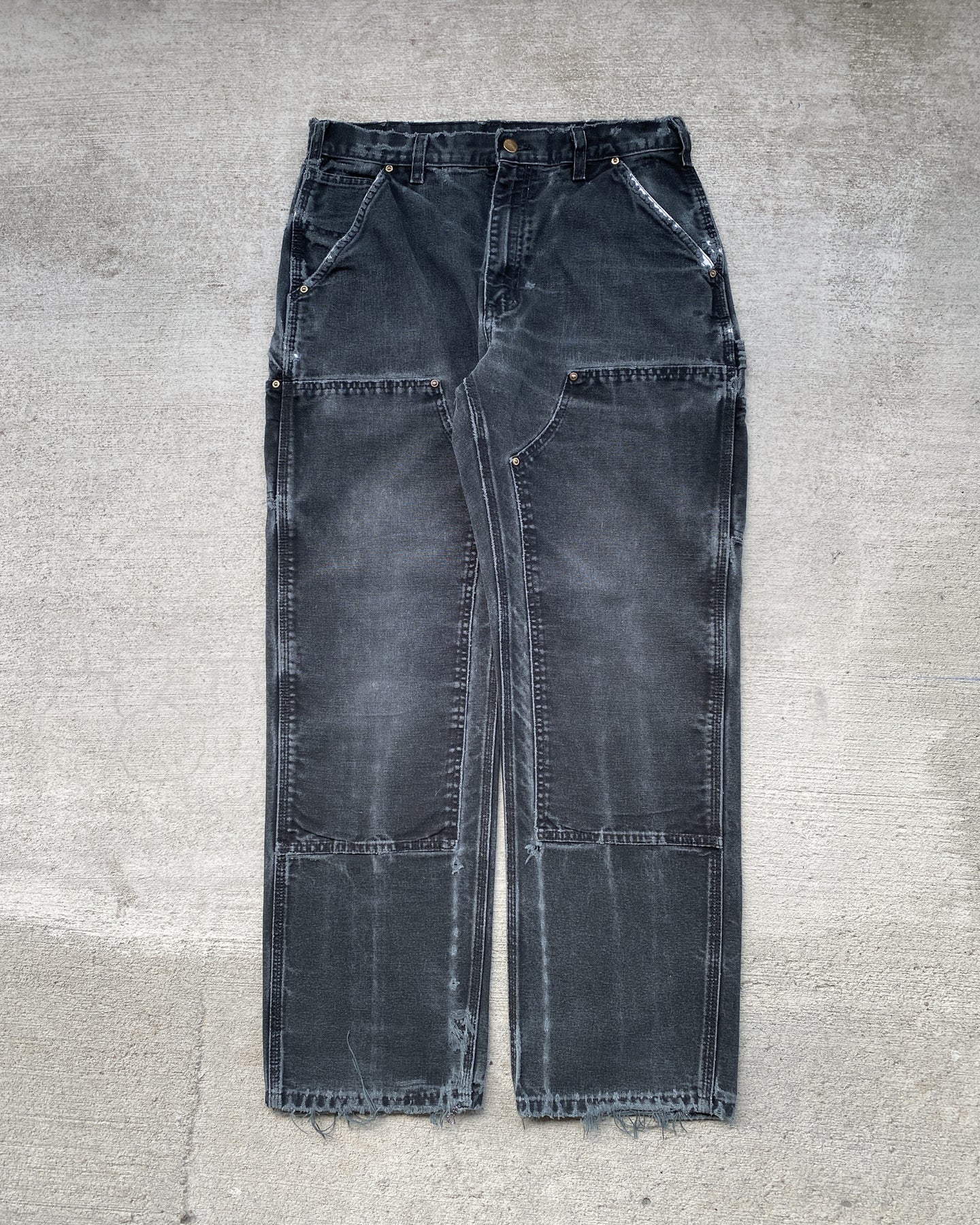 1990s Carhartt Faded and Distressed Black Double Knee Pants - Size 33 x 30
