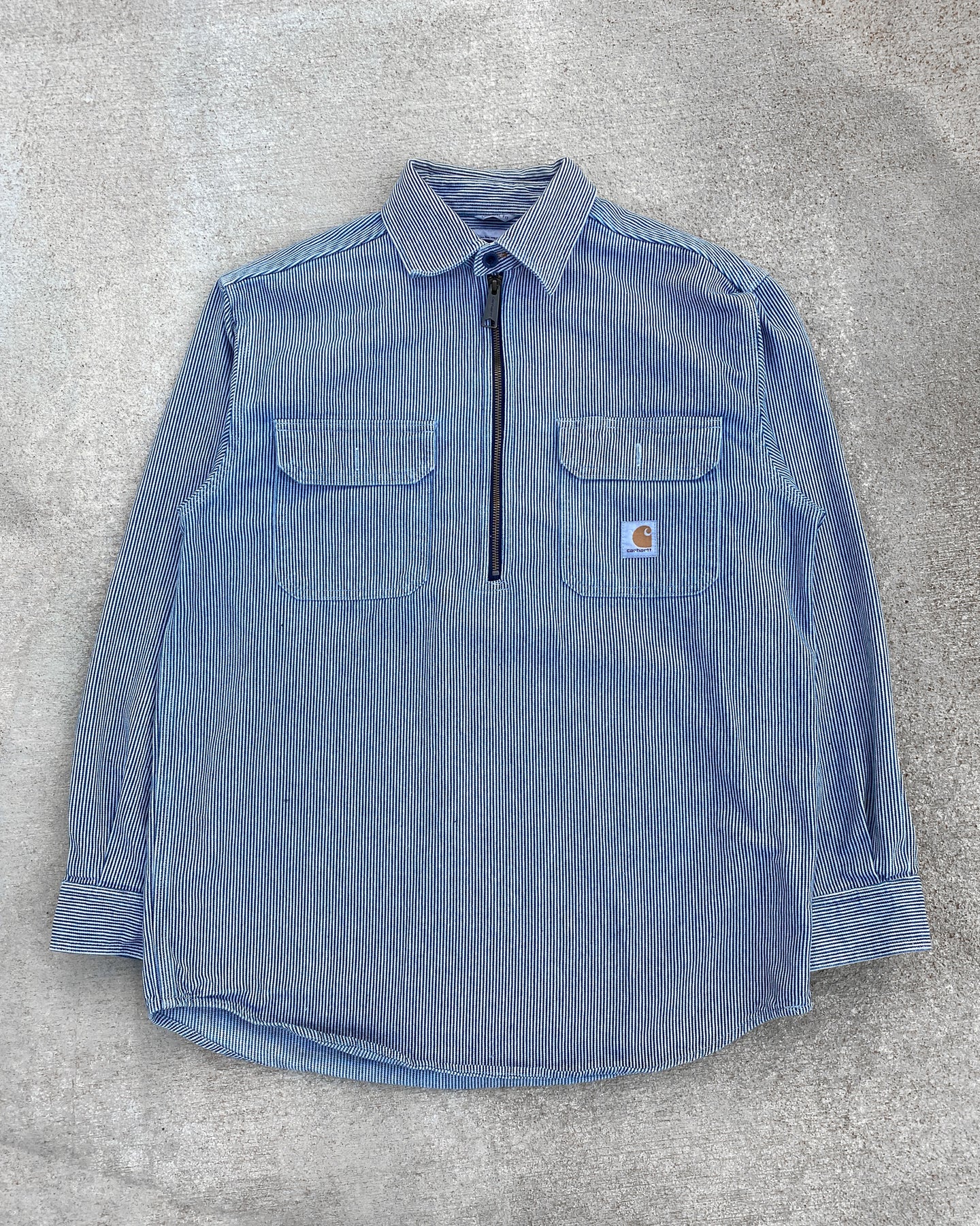 Carhartt Quarter Zip Pinstripe Work Shirt - Size Medium