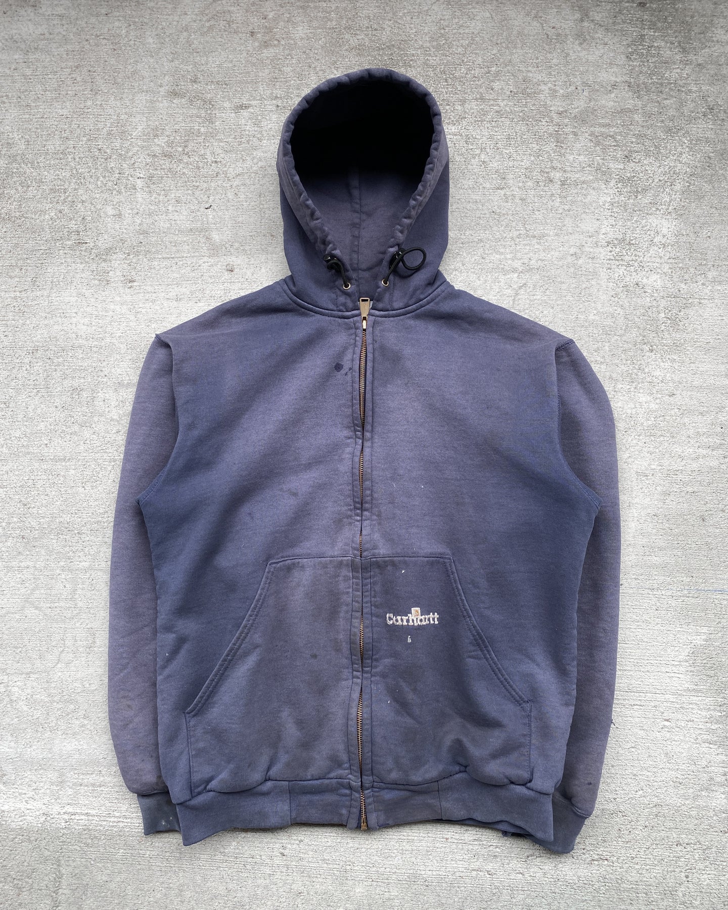 1990s Carhartt Sun Faded Navy Zip Up Work Hoodie - Size Large