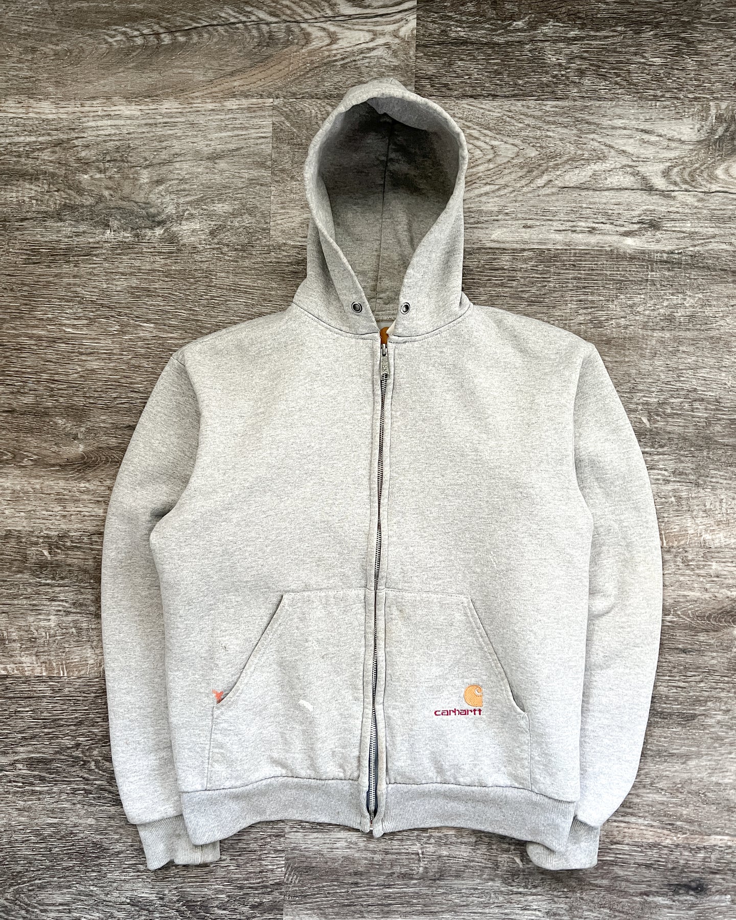 1990s Carhartt Ash Grey Thermal Lined Zip Up Hoodie - Size Large