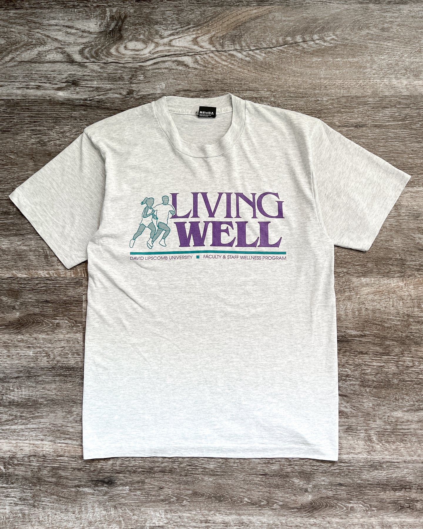 1990s Living Well Ash Grey Single Stitch Tee - Size Large