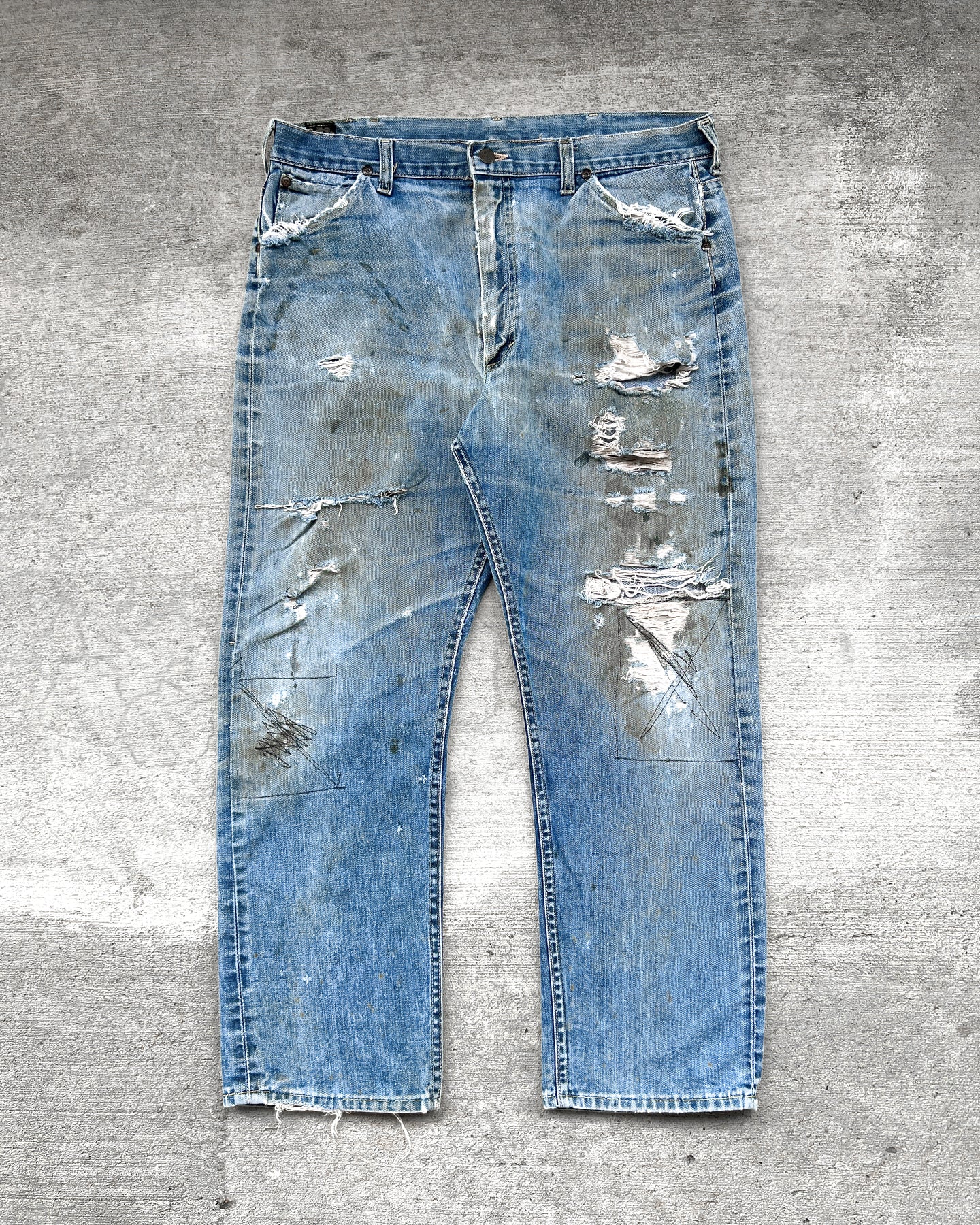 1960s Thrashed and Repaired Lee Rider Jeans - Size 36 x 29