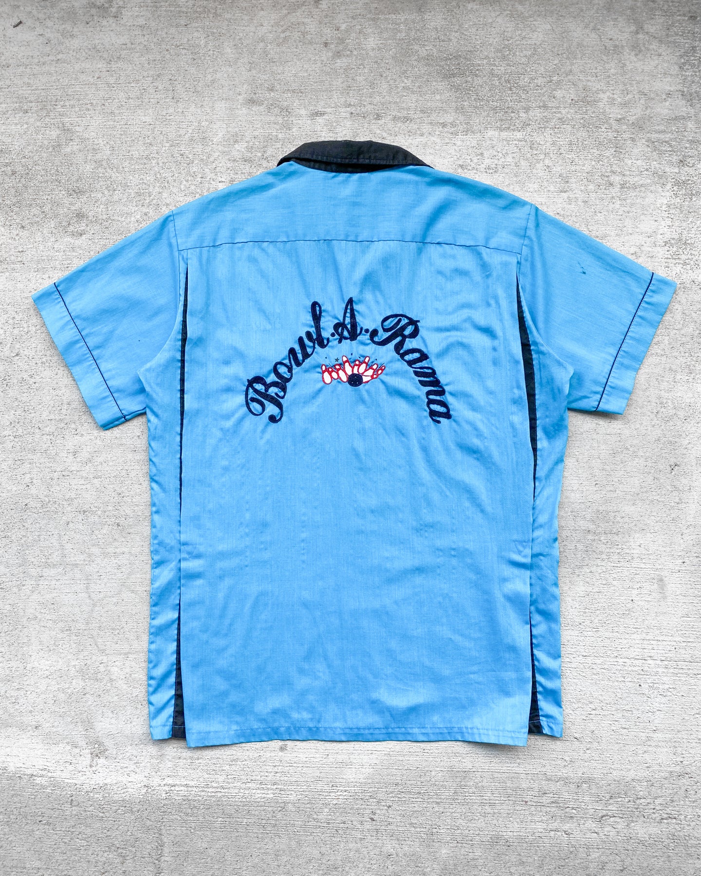 1970s Chainstitch Aqua Blue Bowling Shirt - Size Large