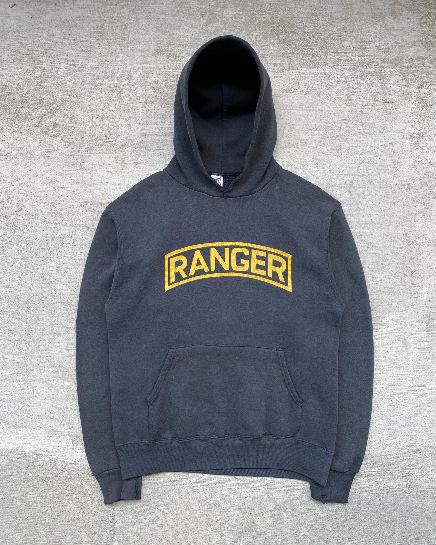 1980s Army Rangers Faded Black Hoodie - Size Large