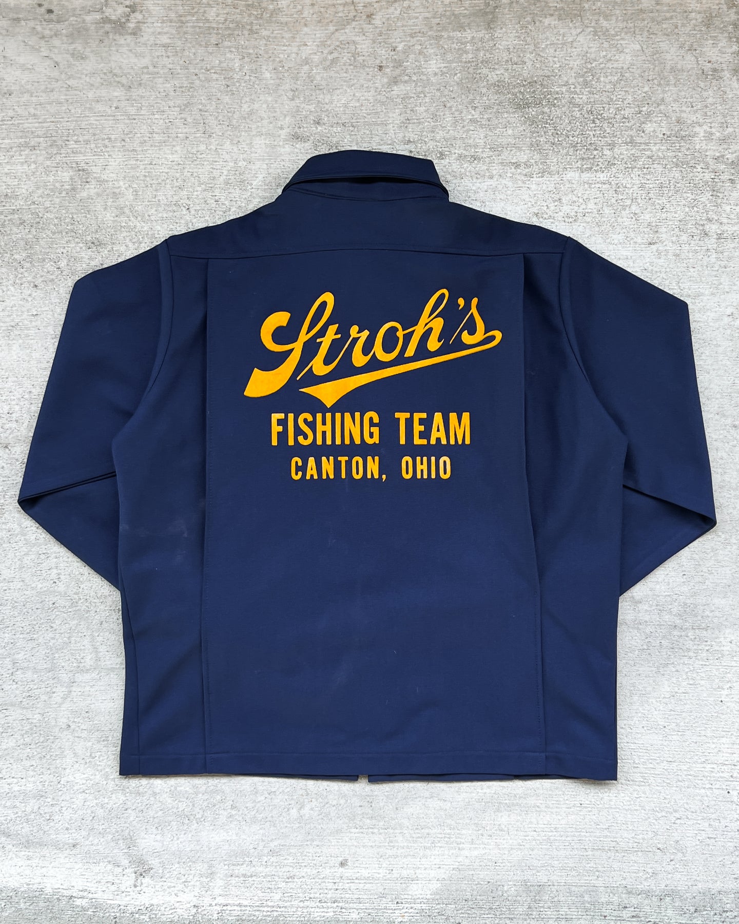 1960s Stroh's Fishing Team Chainstitched Navy Work Jacket - Size X-Large