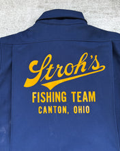 Load image into Gallery viewer, 1960s Stroh&#39;s Fishing Team Chainstitched Navy Work Jacket - Size X-Large
