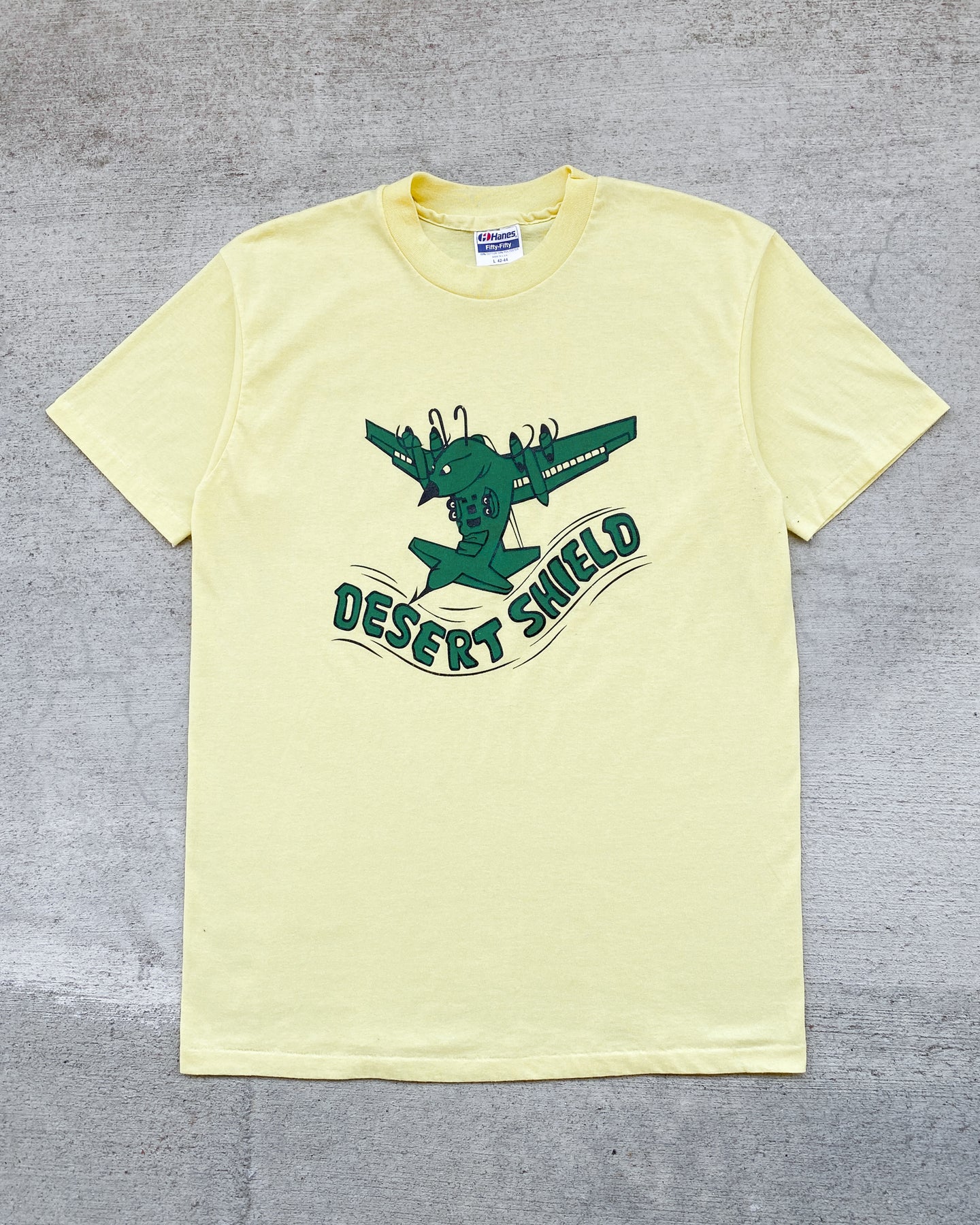 1980s Operation Desert Shield Pale Yellow Single Stitched Tee - Size Large
