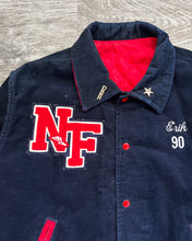 Load image into Gallery viewer, 1990s New Fairfield Wrestling Corduroy Quilt Lined Navy Varsity Jacket - Size Large
