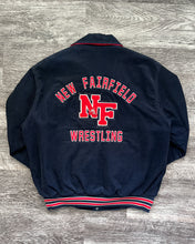 Load image into Gallery viewer, 1990s New Fairfield Wrestling Corduroy Quilt Lined Navy Varsity Jacket - Size Large
