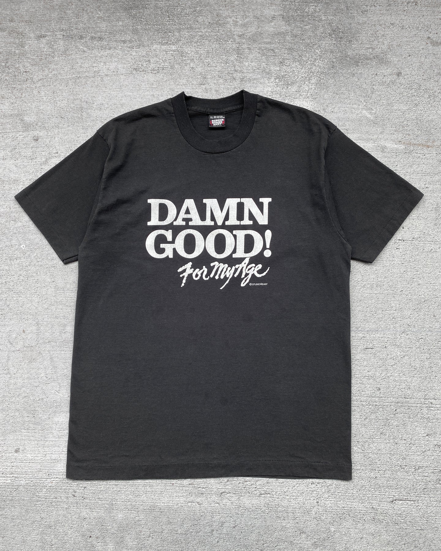 1990s Damn Good For My Age Single Stitch Black Tee - Size X-Large