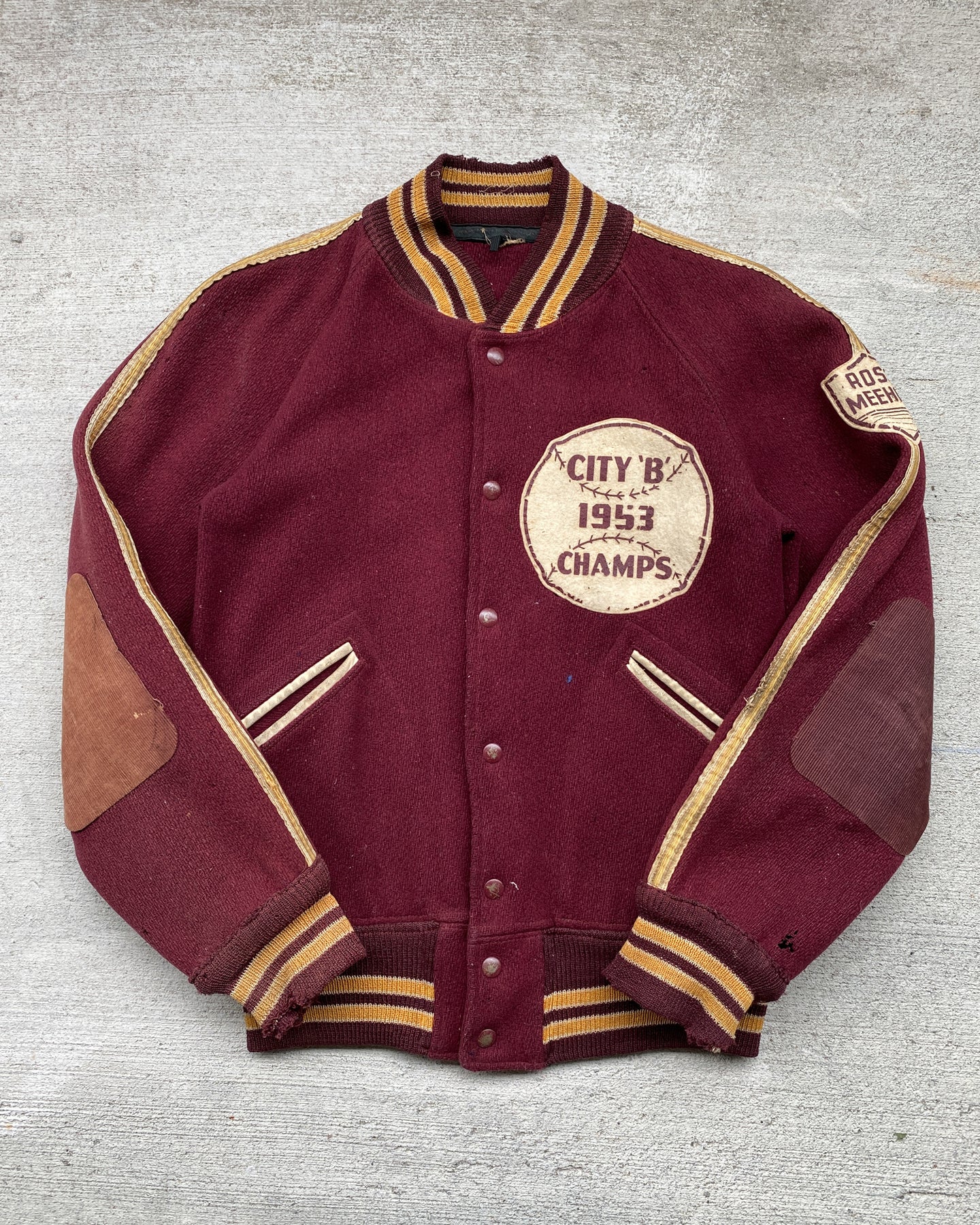 1953 City B Champs Baseball Varsity Bomber Jacket - Size Large