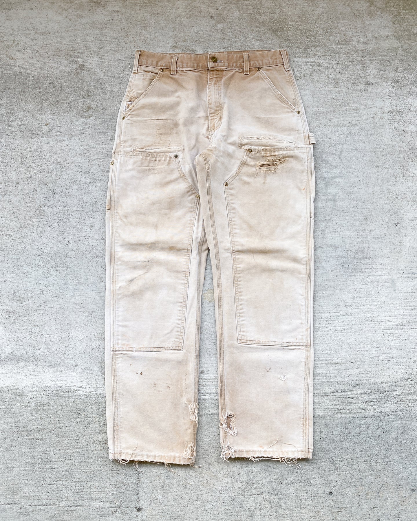 1990s Carhartt Sun Bleached and Heavily Repaired Double Knee Pants - Size 32 x 31