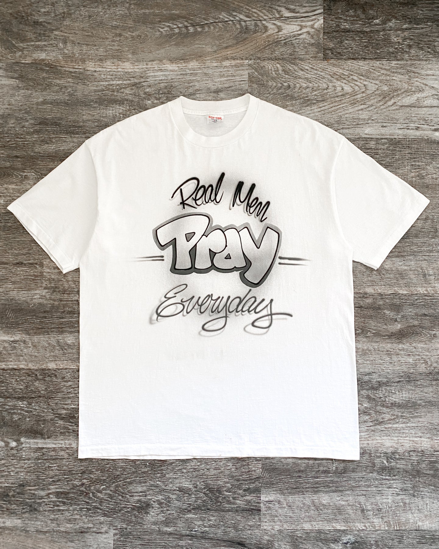 1990s Real Men Pray Everyday Airbrushed Single Stitch Tee - Size XX-Large
