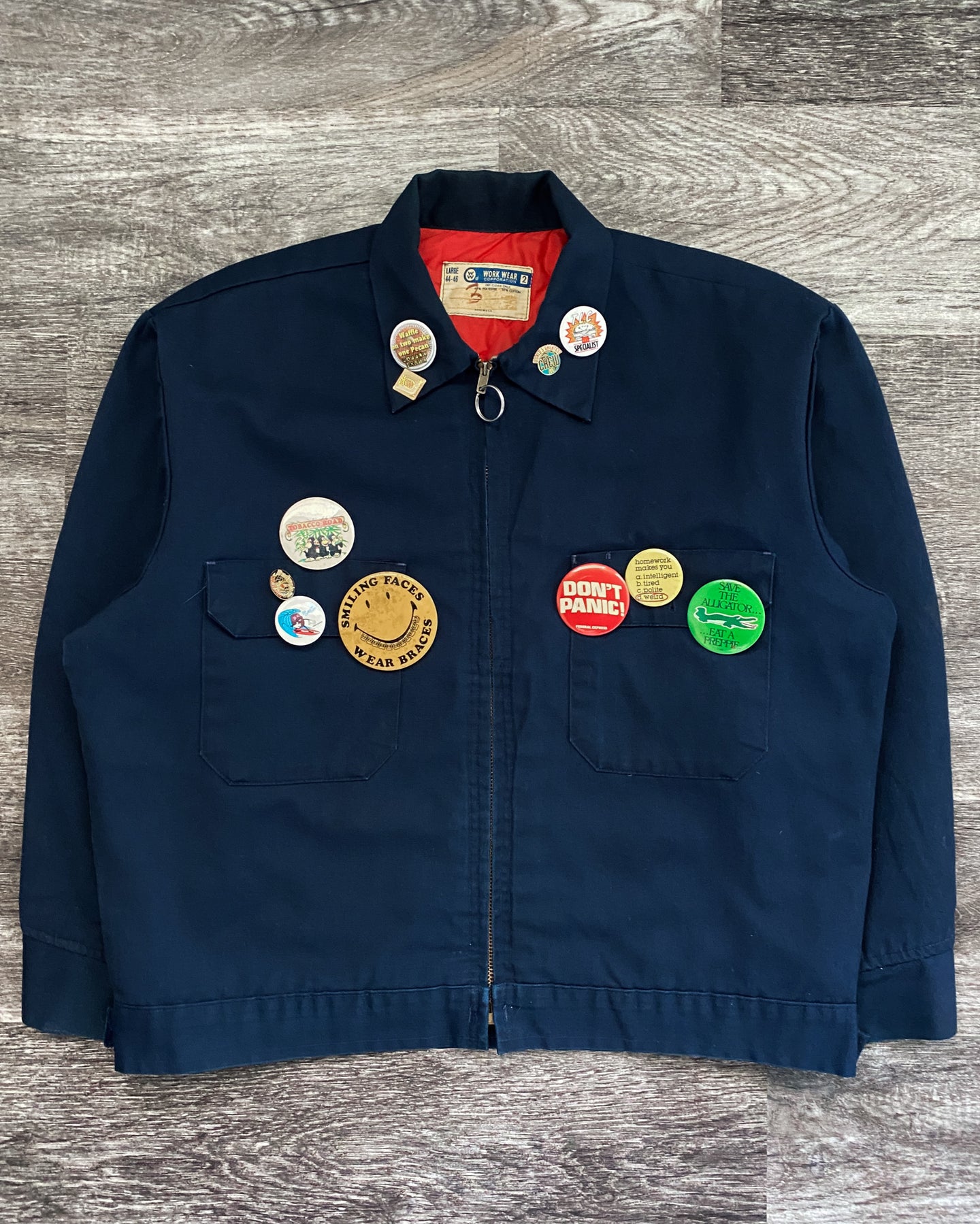 1970s Navy Work Jacket with Pins - Size Large