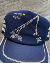 Load image into Gallery viewer, 1980s We Rig It Right! Three Stripe Trucker Snapback - One Size
