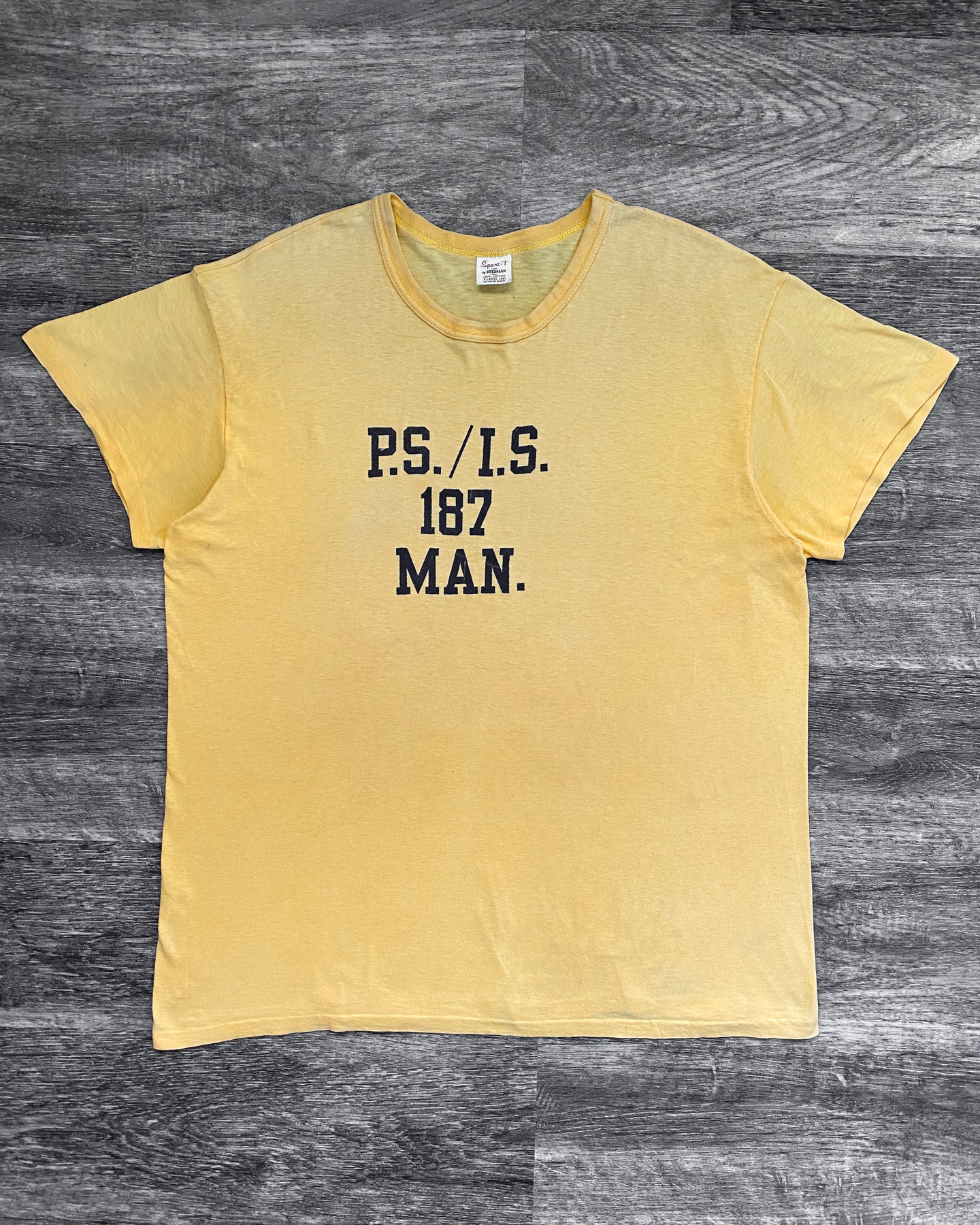 1970s Sun Faded PS/IS 187 Man Single Stitch Tee - Size X-Large