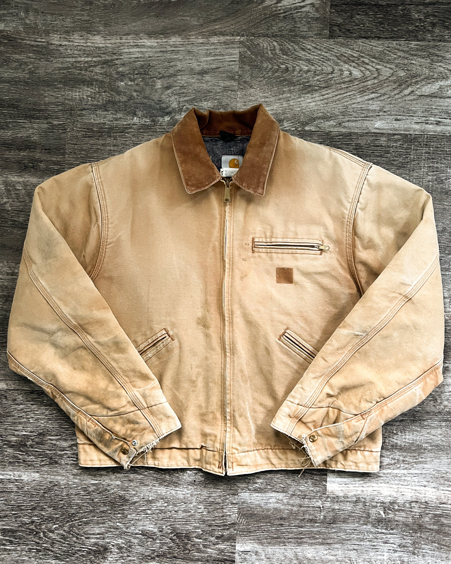 1990s Carhartt Sun Faded Tan Detroit Work Jacket - Size X-Large