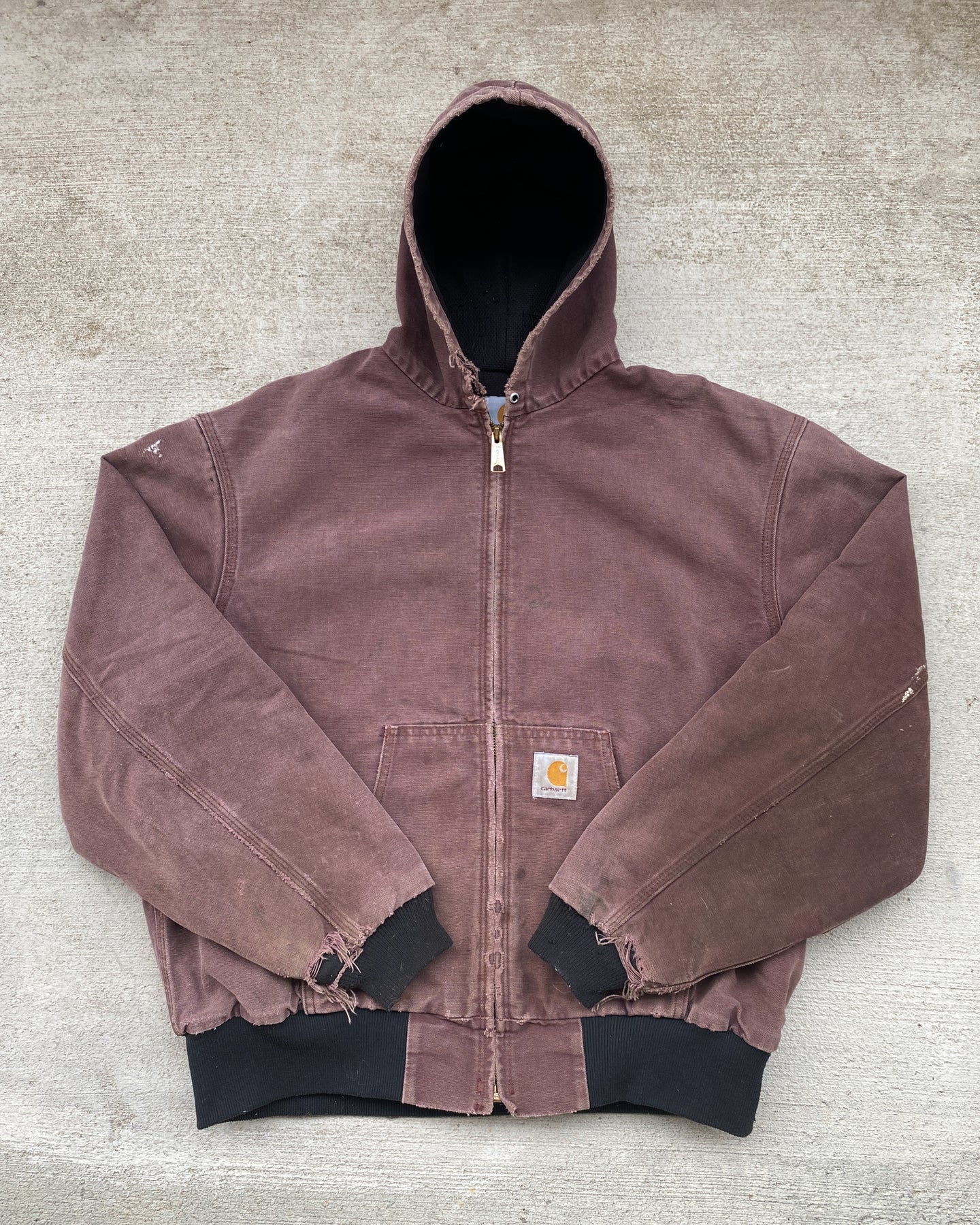1990s Carhartt Plum Hooded Work Jacket - Size Large