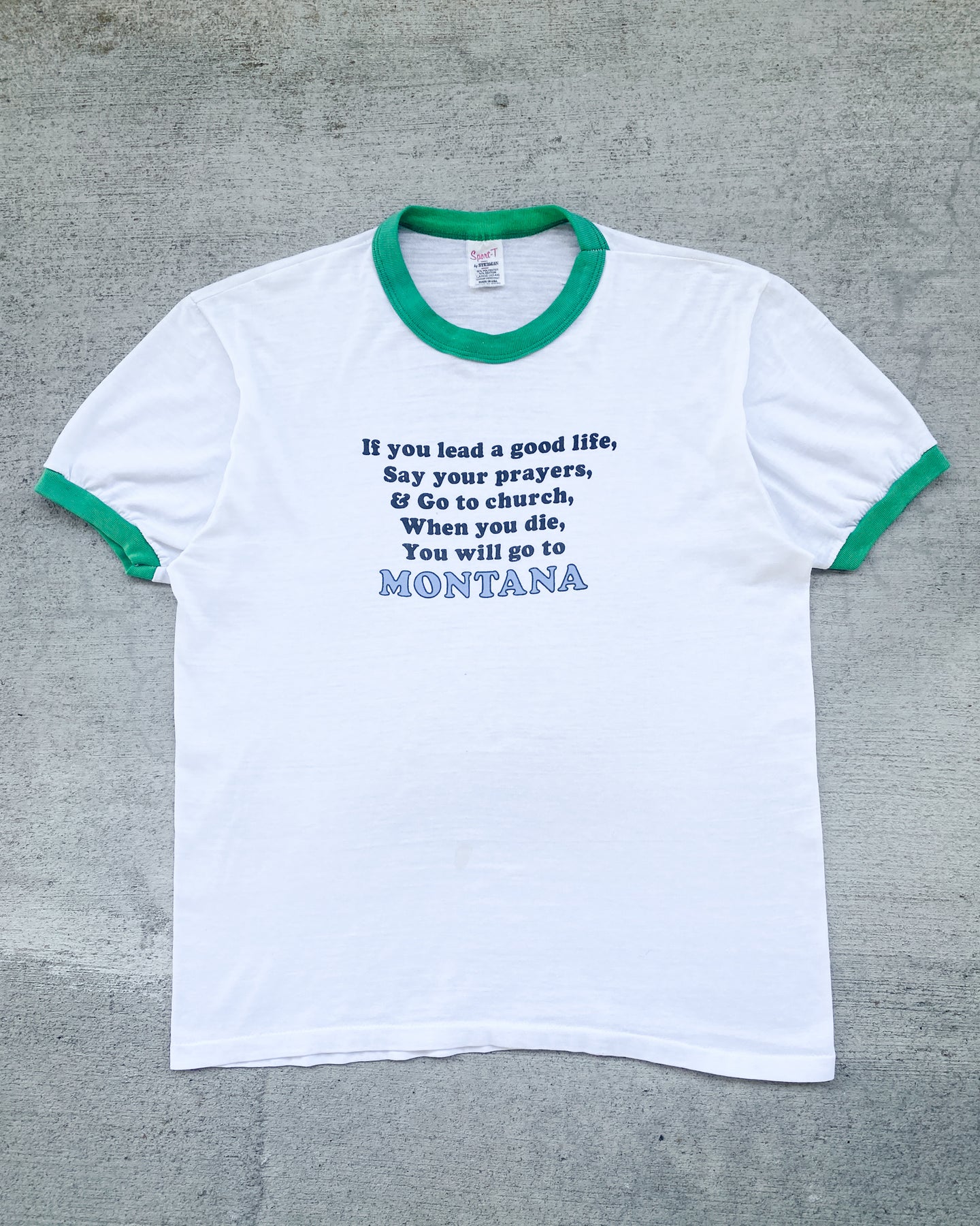 1980s Montana Single Stitch Paper Thin Ringer Tee - Size Medium