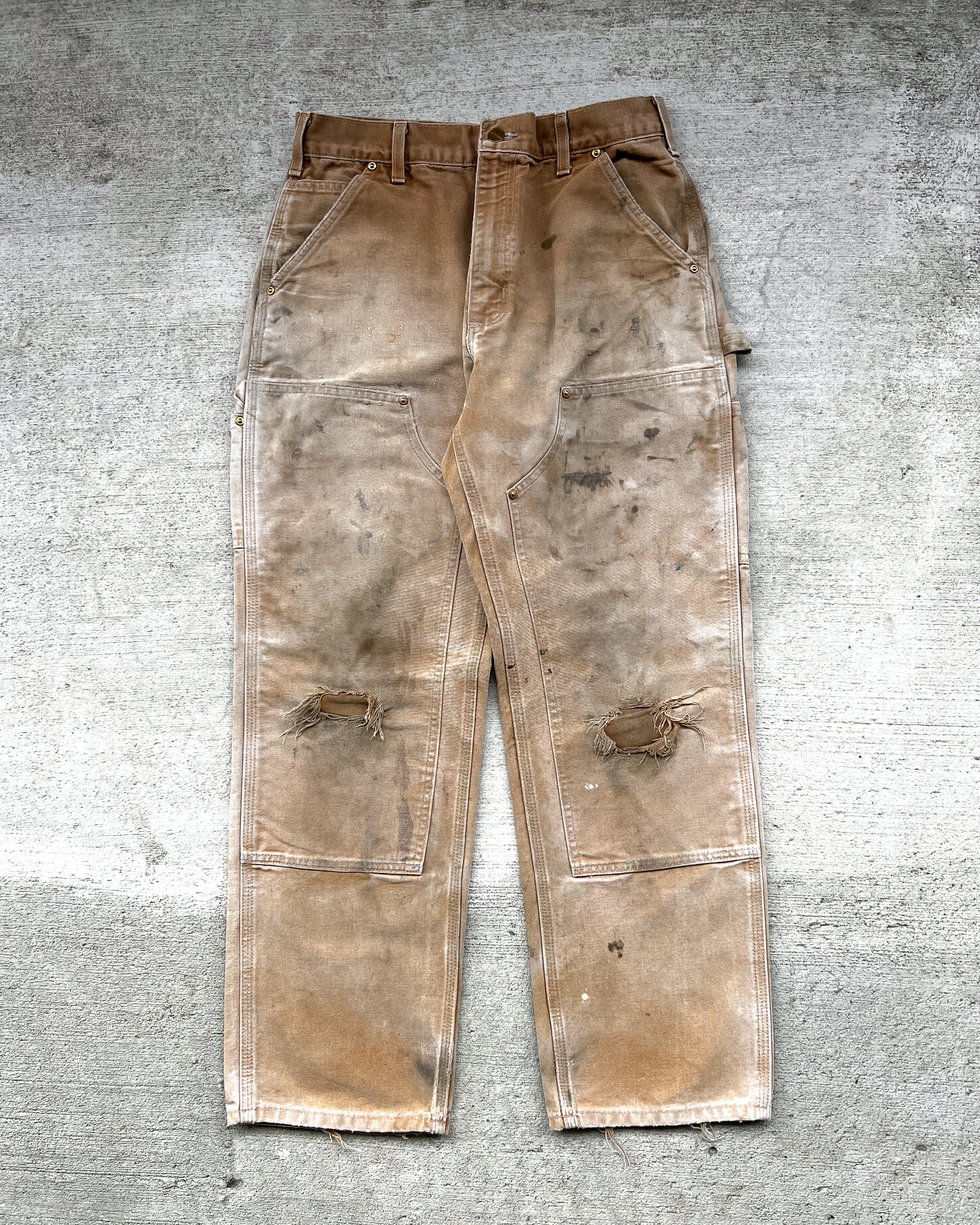 1990s Distressed Carhartt Double Knee Faded Work Pants - Size 31 x 29