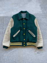 Load image into Gallery viewer, 1971 Elk Grove Green Wool and Leather Letterman Varsity Jacket - Size Large
