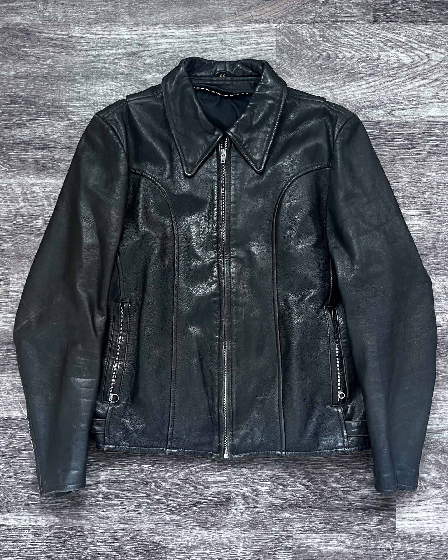 1980s Black Leather Jacket - Size Large