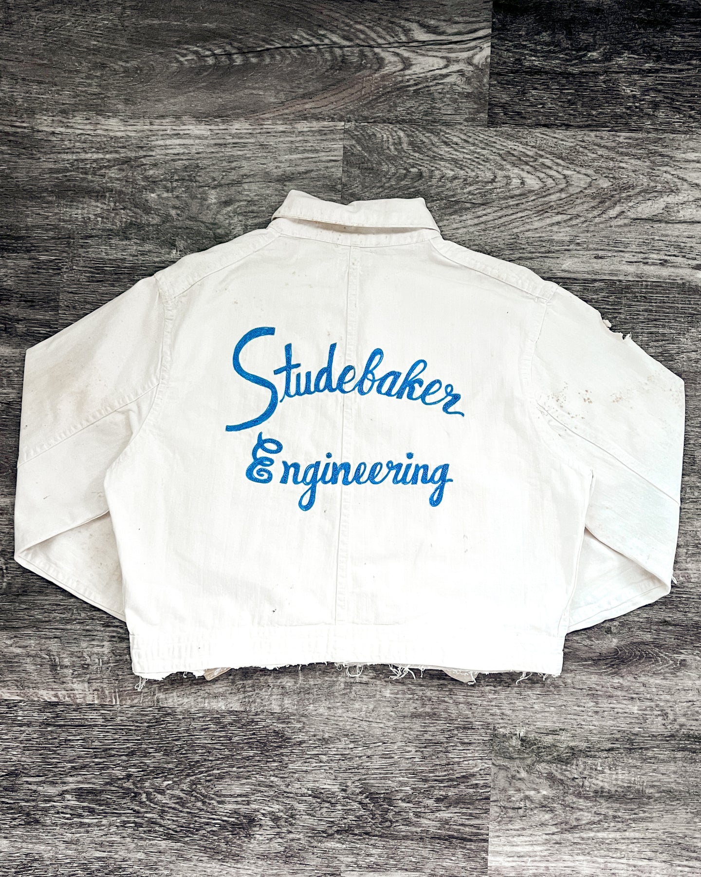 1950s Chainstitched Studebaker Engineering Cut Off Work Jacket - Size Large