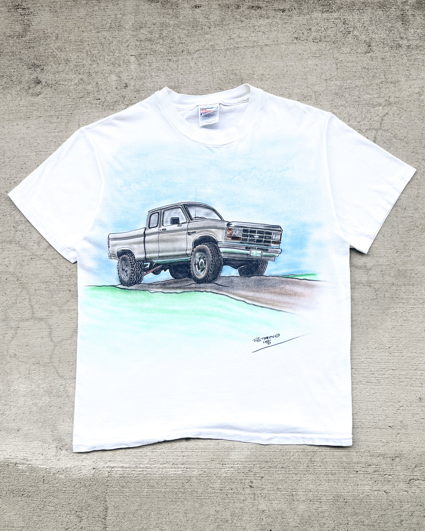 1990s Ford Airbrushed Single Stitch Hanes Beefy Tee - Size Large