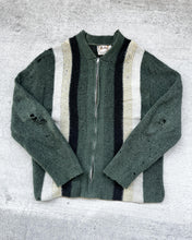 Load image into Gallery viewer, 1960s Distressed Mohair Striped Zip Up Cardigan - Size Medium
