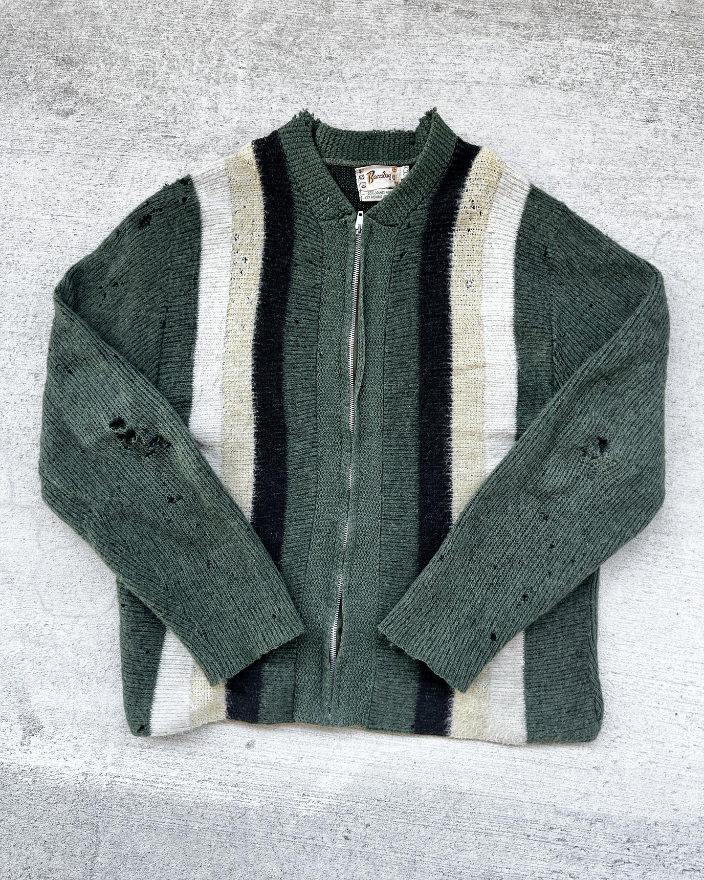 1960s Distressed Mohair Striped Zip Up Cardigan - Size Medium