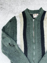 Load image into Gallery viewer, 1960s Distressed Mohair Striped Zip Up Cardigan - Size Medium
