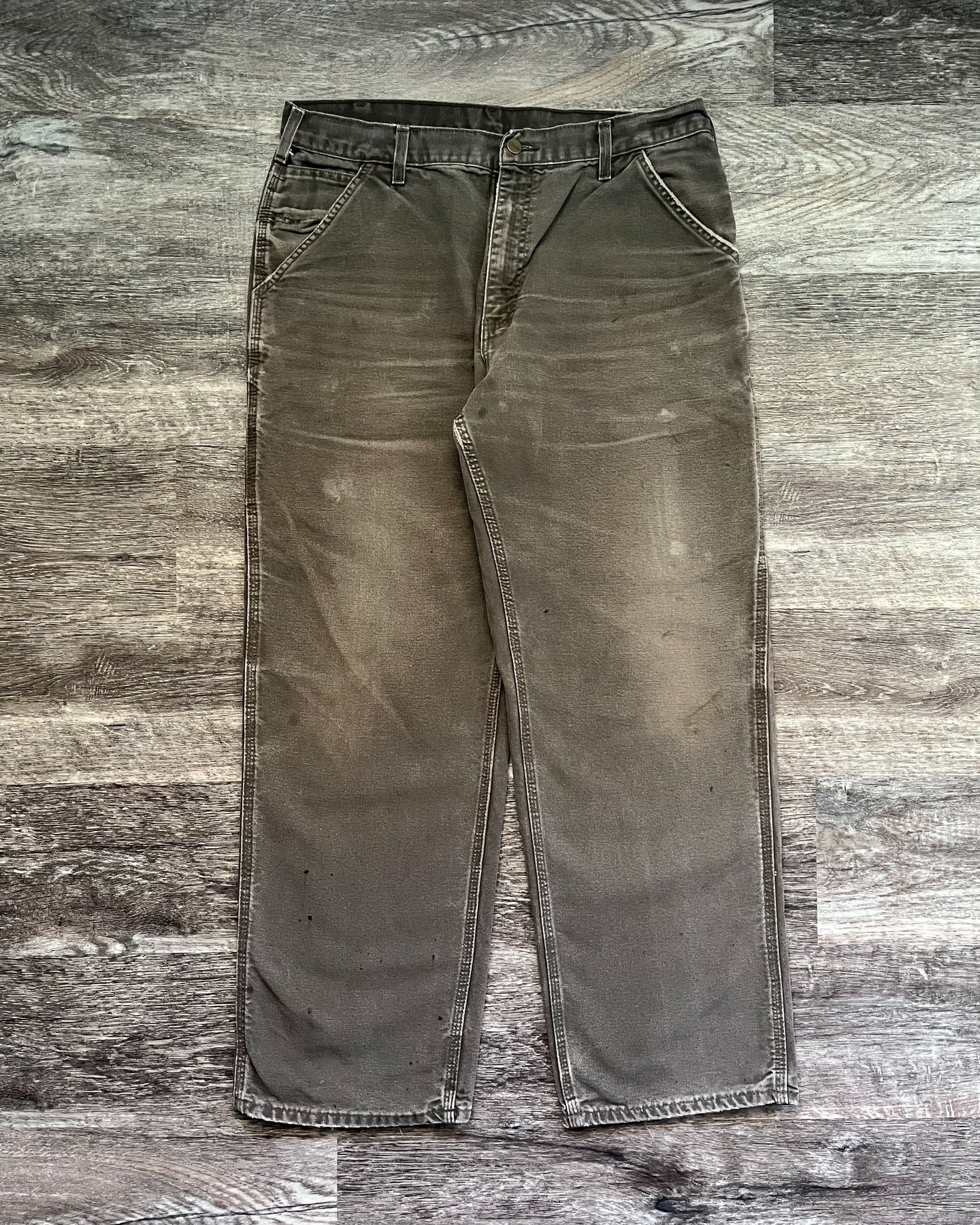 1990s Carhartt Well Worn Moss Green Carpenter Pants - Size 34 x 31