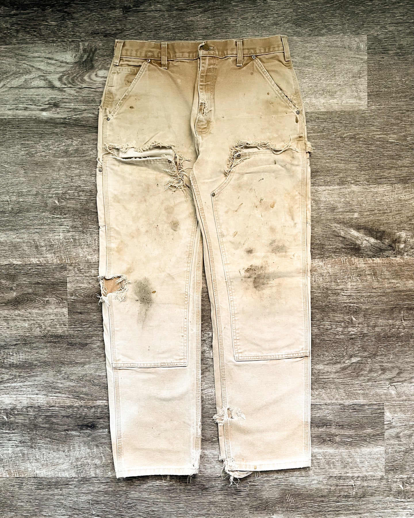 1990s Thrashed Carhartt Sun Bleached Double Knee Work Pants - Size 30 x 31