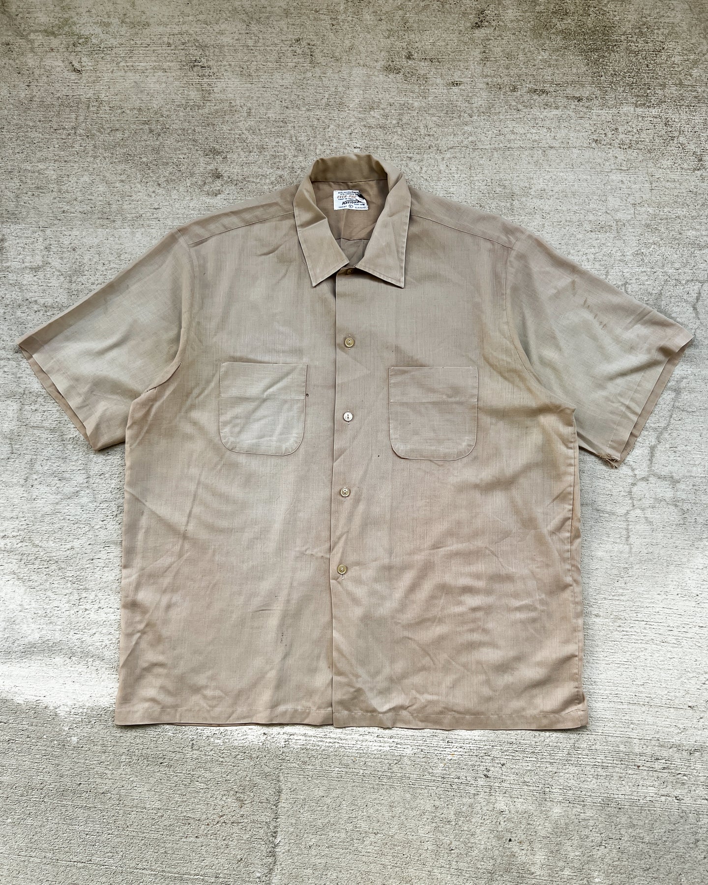 1960s Tan Camp Collar Button Down Shirt - Size X-Large