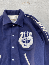 Load image into Gallery viewer, 1974 NHS Navy Wool Varsity Letterman Jacket - Size Large
