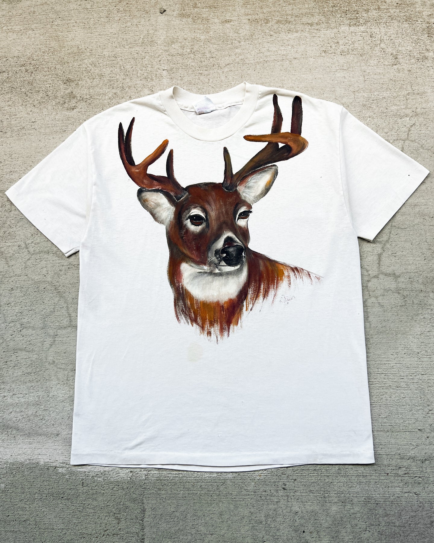 1990s Deer Portrait Cream Single Stitch - Size X-Large