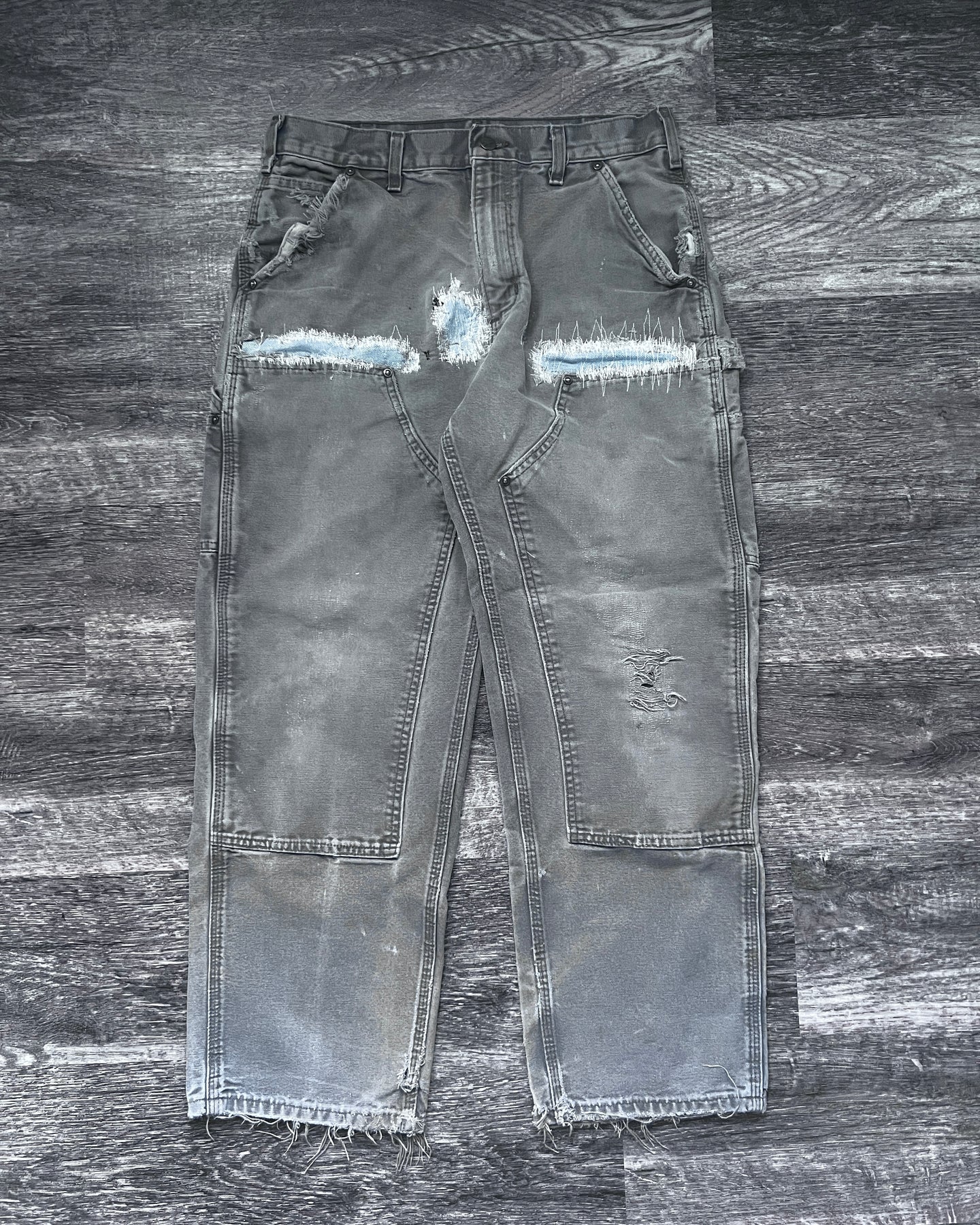Carhartt Gravel Grey Denim Repaired Double Knee Carpenter Pants - Size 33 x 28