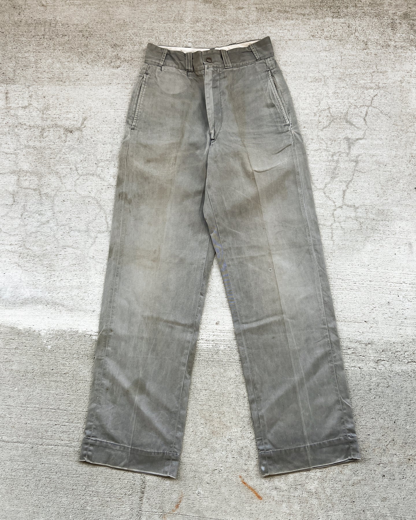 1950s Stained Grey Chino Work Pants - Size 27 x 32