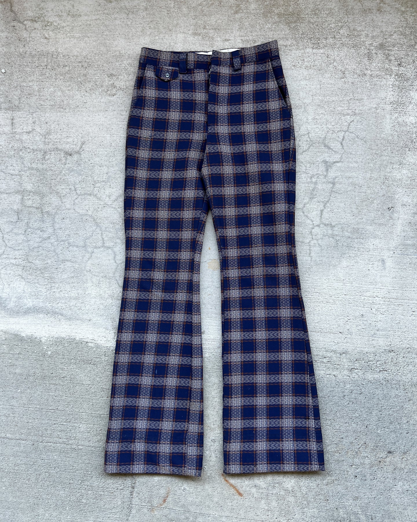 1970s Polyester Plaid Flare Pants - Size 31 x 36