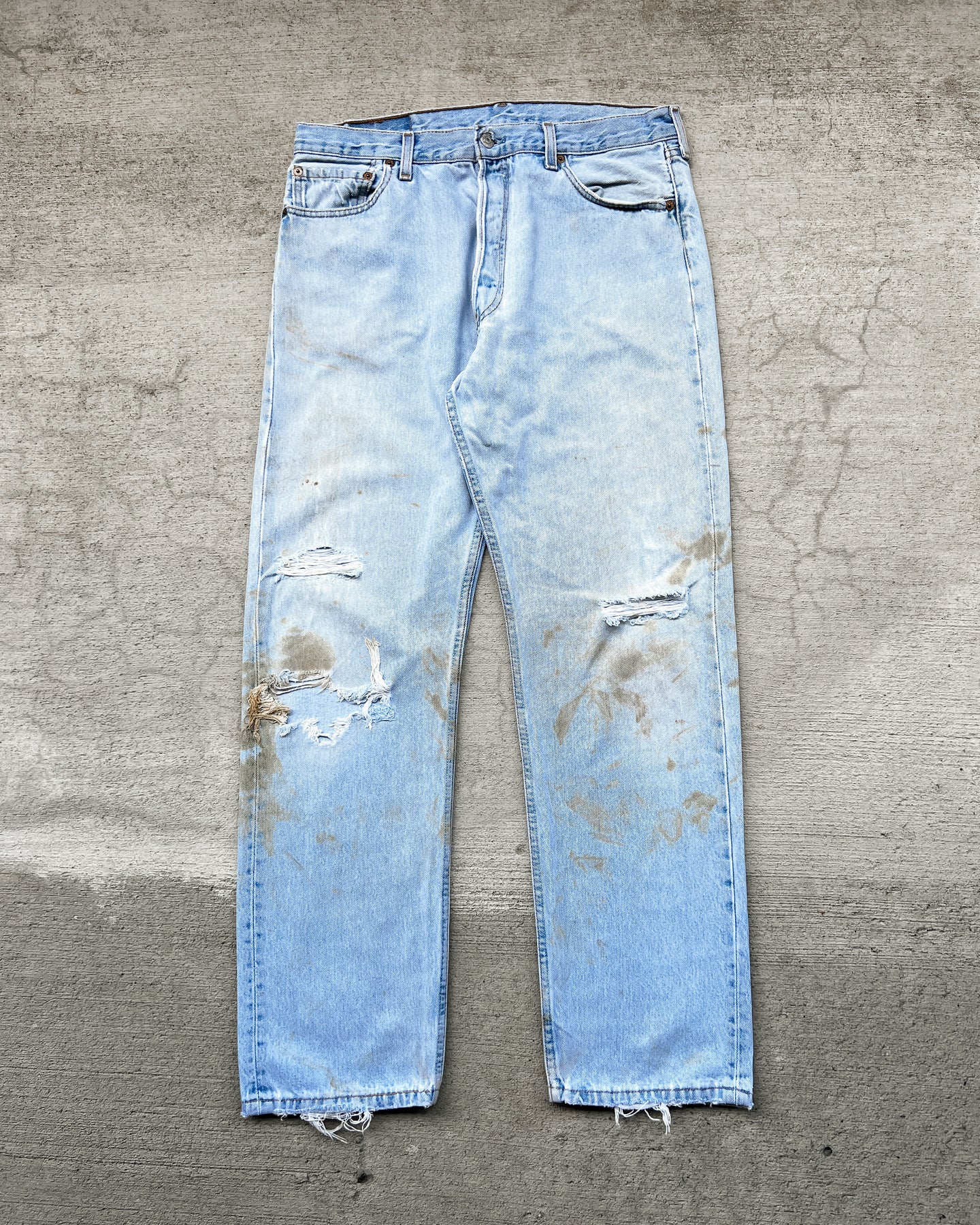 1990s Levi's Light Wash Thrashed and Stained 501 - Size 34 x 31