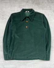 Load image into Gallery viewer, 1970s Velour Pine Green Long Sleeve Polo - Size Large

