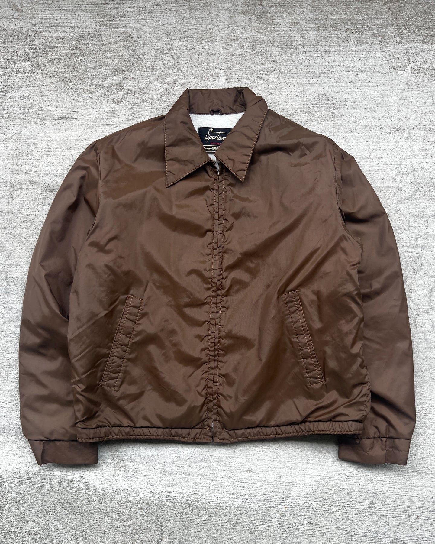 1970s Brown Nylon Worker Jacket with Talon Zip - Size Large