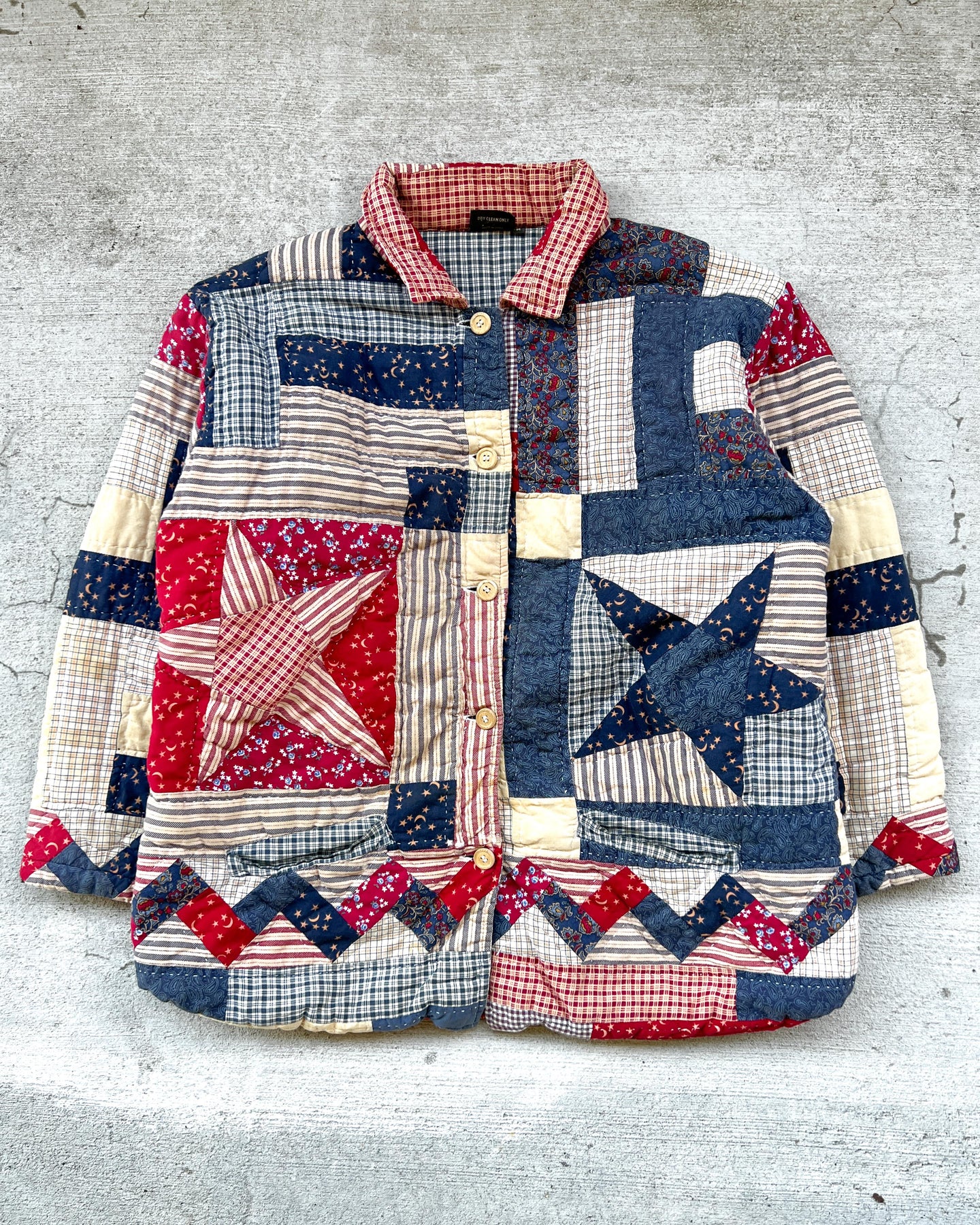 1990s Handmade Patchwork Reversible Quilt Jacket - Size Large