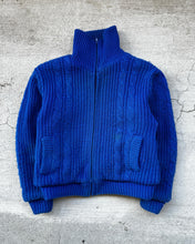 Load image into Gallery viewer, 1980s Cable Knit Royal Blue Zip Up Sweater - Size Large
