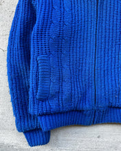 Load image into Gallery viewer, 1980s Cable Knit Royal Blue Zip Up Sweater - Size Large
